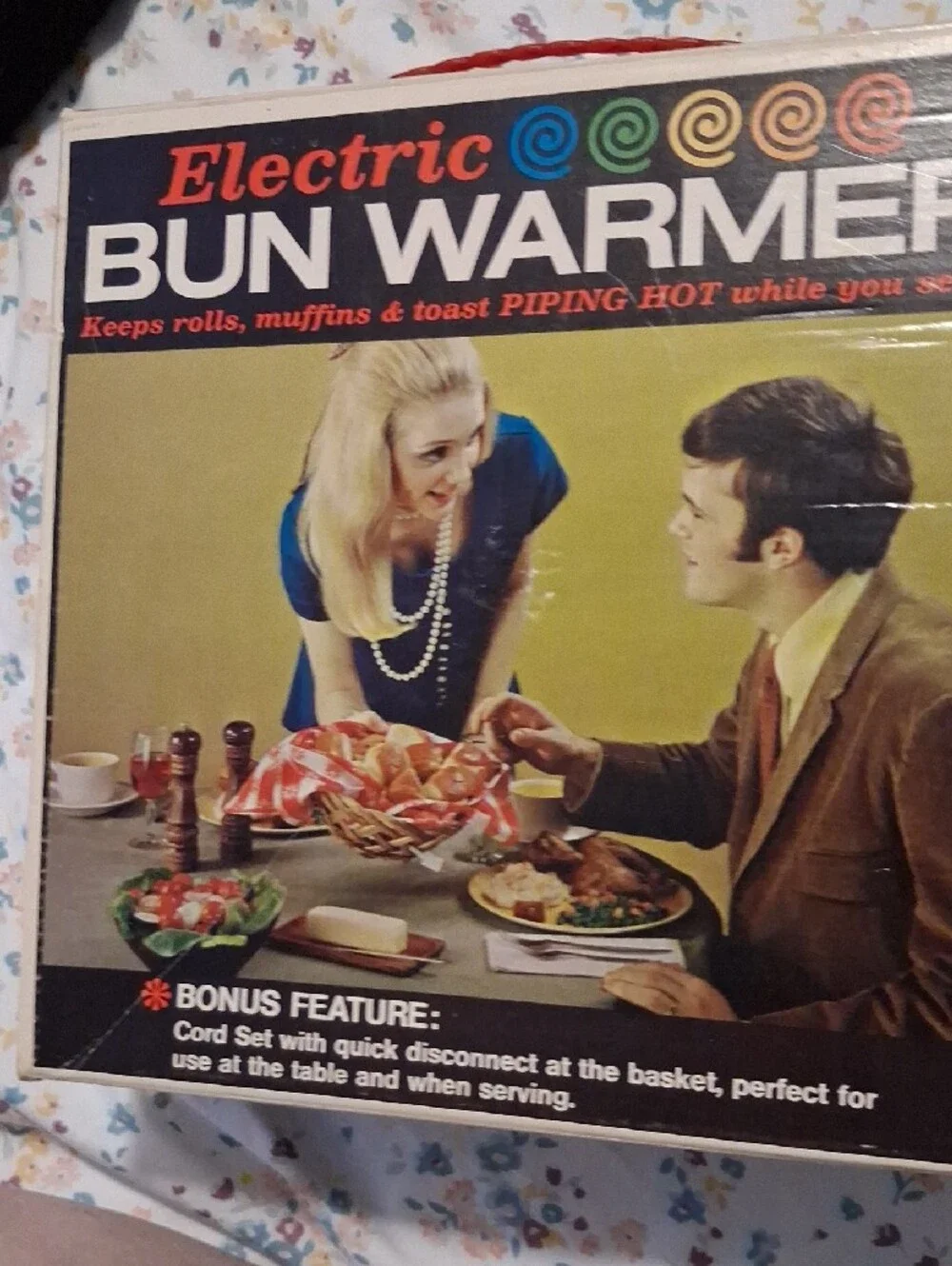 Vintage In Box Electric Bun Warmer with Red Fabric Liner